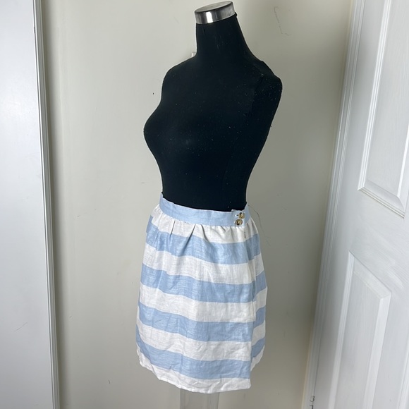 Kenar 100% Linen Rugby Stripes Skater Mini Pockets Skirt Size 12 - Picture 9 of 11